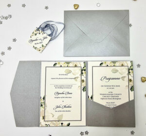 Grey Vintage Floral Pocketfold Invitation ABC 1171-7169