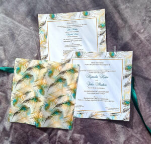 Personalised Peacock print Box Invitation with space for Sweets & Mithai 1401-0