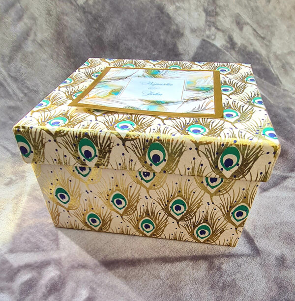 Personalised Peacock print Box Invitation with space for Sweets & Mithai 1401-7143