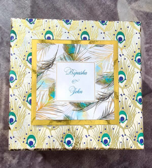 Personalised Peacock print Box Invitation with space for Sweets & Mithai 1401-7145