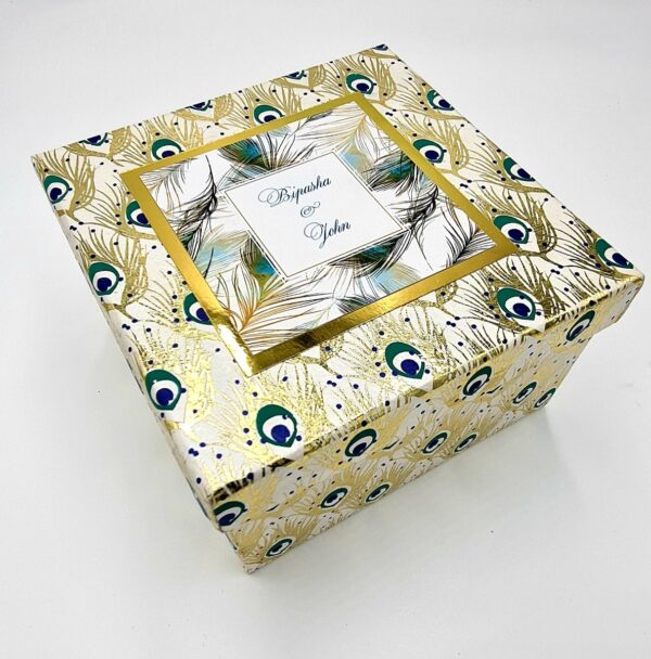 Personalised Peacock print Box Invitation with space for Sweets & Mithai 1401-7153
