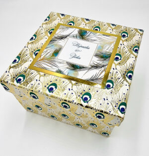 Personalised Peacock print Box Invitation with space for Sweets & Mithai 1401-7154