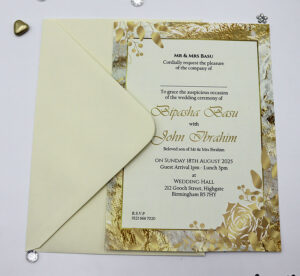 ABC 1134 Gold & White Marble Floral A5 Invitation-7350