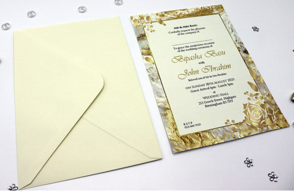 ABC 1134 Gold & White Marble Floral A5 Invitation-7351