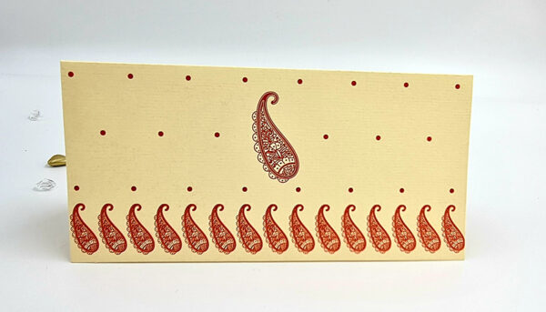 Asian Indian style paisley dots cream Invitation card with a red overprint ABC 451-0
