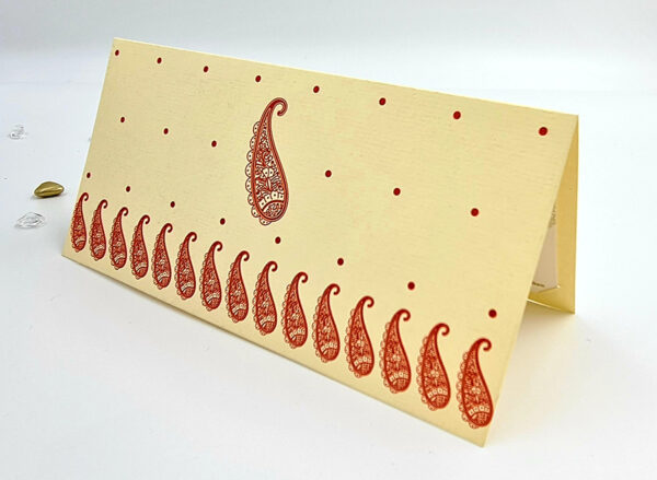 Asian Indian style paisley dots cream Invitation card with a red overprint ABC 451-7492