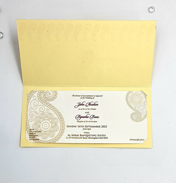 Asian Indian style paisley dots cream Invitation card with a red overprint ABC 451-7493