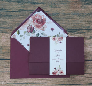 PCM Maroon Floral Pocket Invitation-7556