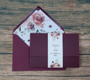 PCM Maroon Floral Pocket Invitation-7558