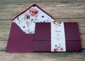 PCM Maroon Floral Pocket Invitation-7559