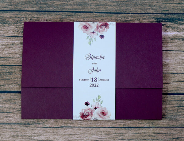PCM Maroon Floral Pocket Invitation-7560