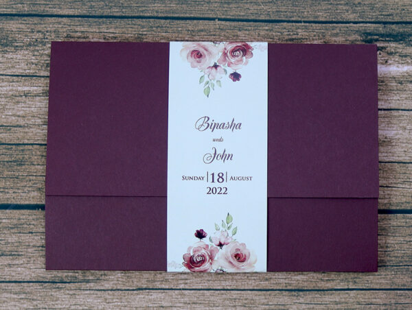 PCM Maroon Floral Pocket Invitation-7562