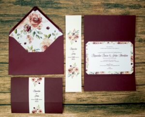 PCM Maroon Floral Pocket Invitation-7564