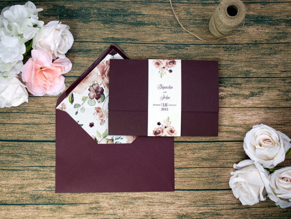 PCM Maroon Floral Pocket Invitation-7565