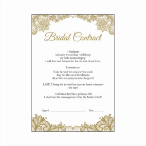Gold Swirls – A1 Bridal Contract – Funny Agreement for Husband/Wife-8124