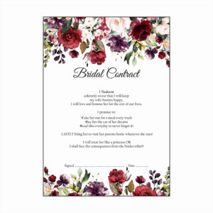 Maroon Rose – A1 Bridal Contract – Funny Agreement for Husband/Wife-8140