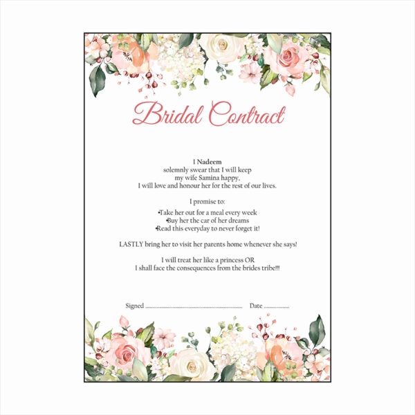 Peach Floral – A1 Bridal Contract – Funny Agreement for Husband/Wife-0