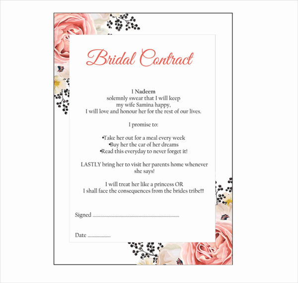 Peach Black Floral – A1 Bridal Contract – Funny Agreement for Husband/Wife-0