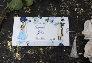 ABC 1191 Sliding Bride & Groom Blue Floral Invitation-8832
