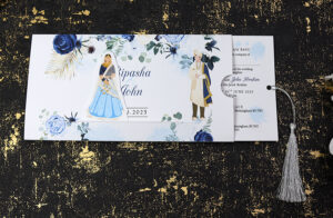 ABC 1191 Sliding Bride & Groom Blue Floral Invitation-8833