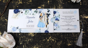 ABC 1191 Sliding Bride & Groom Blue Floral Invitation-8835