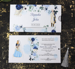 ABC 1191 Sliding Bride & Groom Blue Floral Invitation-0