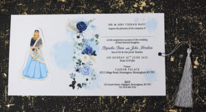 ABC 1191 Sliding Bride & Groom Blue Floral Invitation-8838