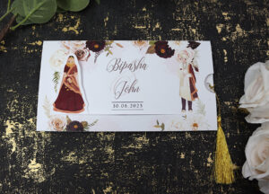 ABC 1192 Sliding Bride & Groom Maroon Floral Invitation-8846
