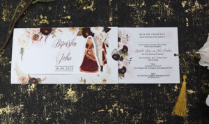 ABC 1192 Sliding Bride & Groom Maroon Floral Invitation-8847