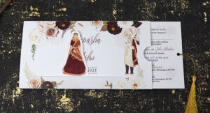 ABC 1192 Sliding Bride & Groom Maroon Floral Invitation-8848