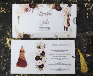 ABC 1192 Sliding Bride & Groom Maroon Floral Invitation-0