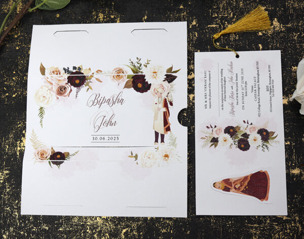 ABC 1192 Sliding Bride & Groom Maroon Floral Invitation-8850