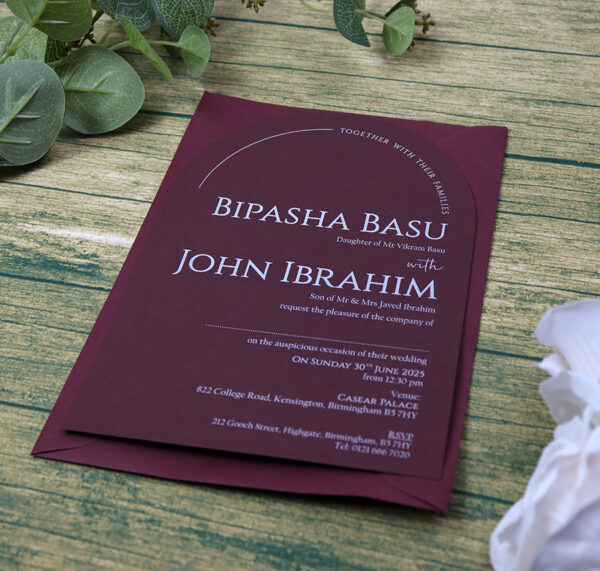 Maroon Arch Simple A5 Invitation ABC 1202-0