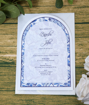 White Arch Blue Floral A5 Invitation ABC 1208-0