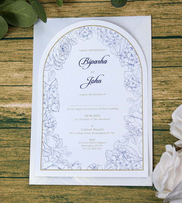 White Arch Blue Floral A5 Invitation ABC 1209-0