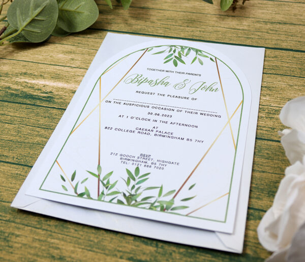 White Arch Green Leaf Floral A5 Invitation ABC 1210-8969