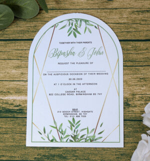 White Arch Green Leaf Floral A5 Invitation ABC 1210-8971