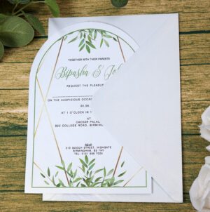 White Arch Green Leaf Floral A5 Invitation ABC 1210-8972