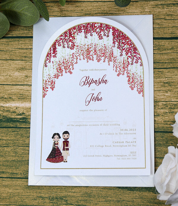 White Arch Red Floral A5 Invitation ABC 1212-0