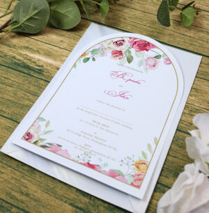 White Arch Pink Floral A5 Invitation ABC 1213-8993