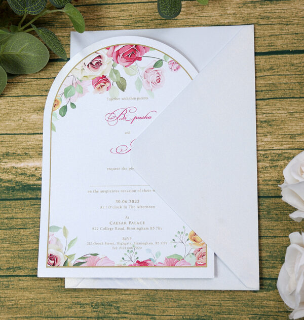 White Arch Pink Floral A5 Invitation ABC 1213-8994