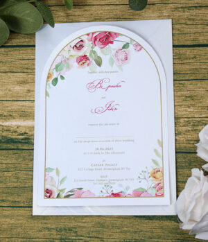 White Arch Pink Floral A5 Invitation ABC 1213-0