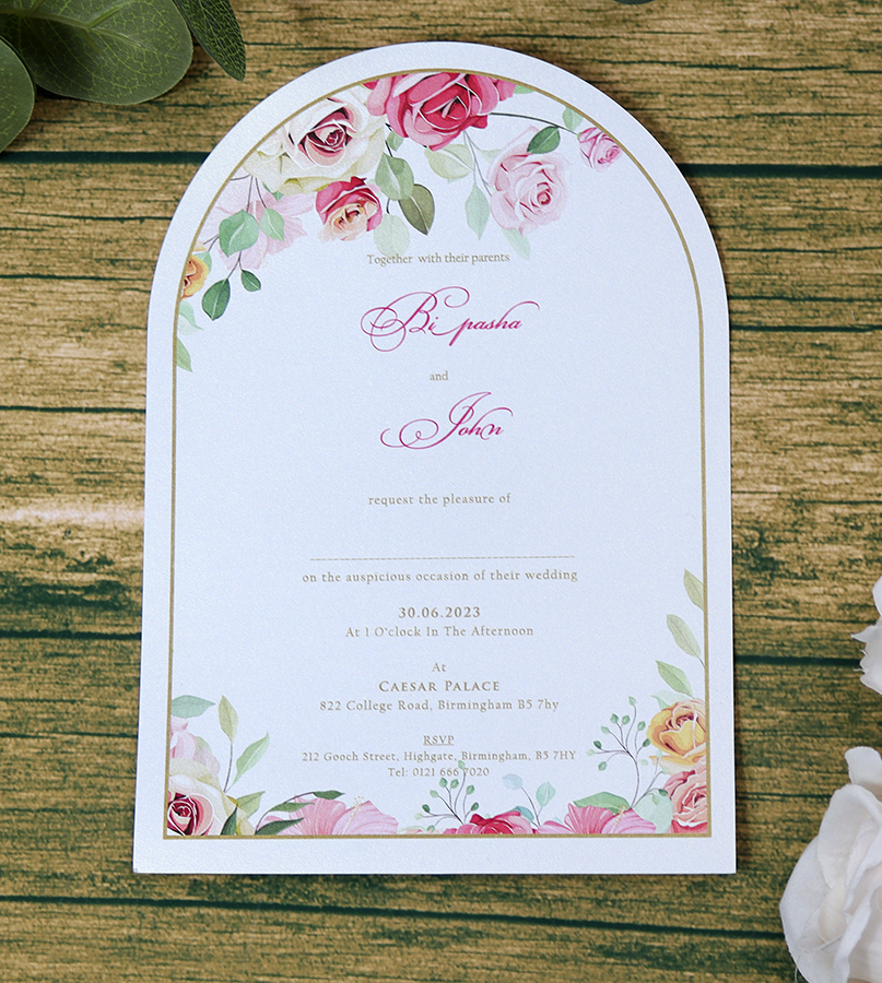 White Arch Pink Floral A5 Invitation ABC 1213-8996