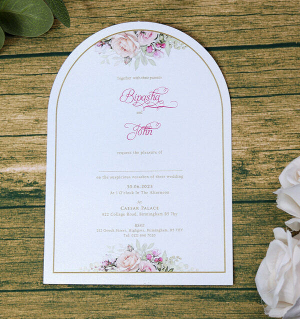 White Arch Pink Floral A5 Invitation ABC 1214-9001