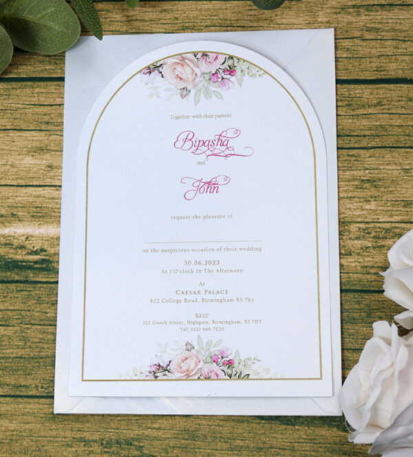 White Arch Pink Floral A5 Invitation ABC 1214-0