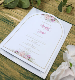 White Arch Pink Floral A5 Invitation ABC 1214-9003