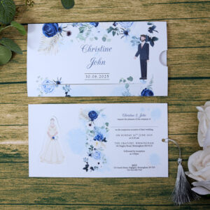 ABC 1193 Sliding Bride & Groom Blue Floral Invitation-8880