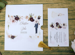 ABC 1194 Sliding Bride & Groom Maroon Floral Invitation-8887