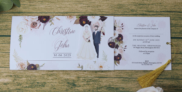 ABC 1194 Sliding Bride & Groom Maroon Floral Invitation-8890